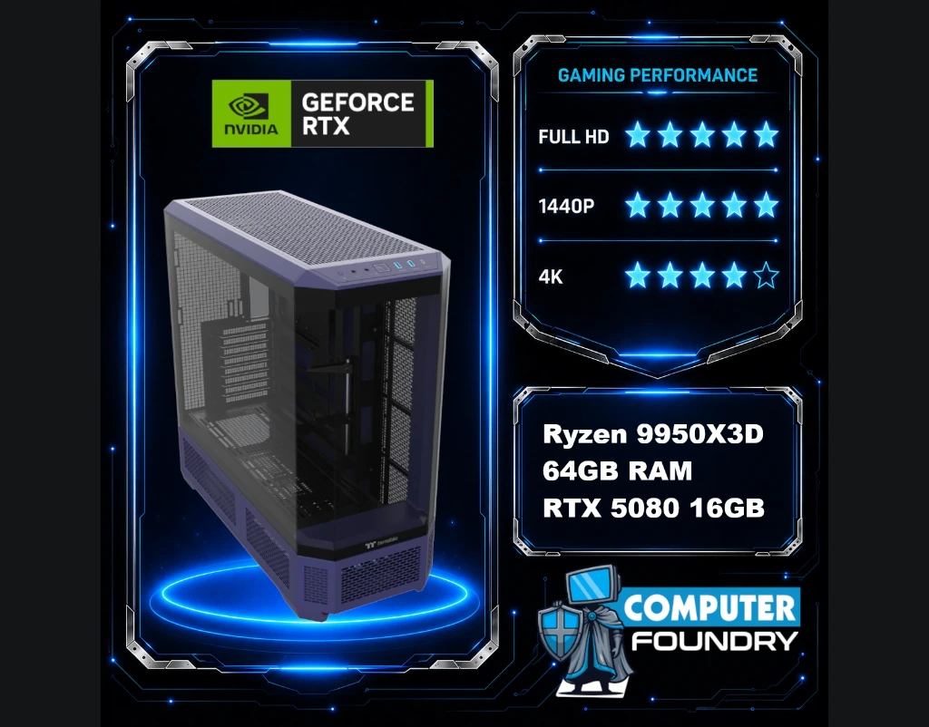 GODLIKE 4K Gaming PC - Workstation PC Ryzen 9950X3D 64GB Ram 2x2 TB M.2 SSD