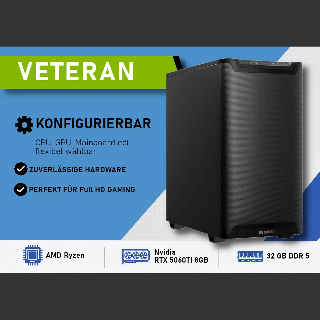Veteran HD Gaming PC – Nvidia RTX 5060TI 8GB (AMD Ryzen 7 7700X)