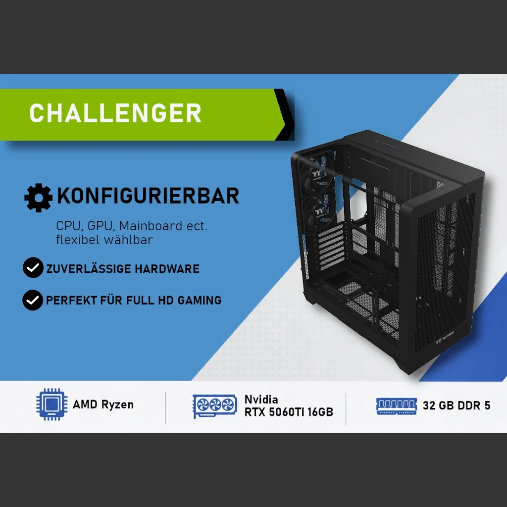 Challenger HD Gaming PC – Nvidia RTX 5060TI 16GB (AMD Ryzen 7 9700X)