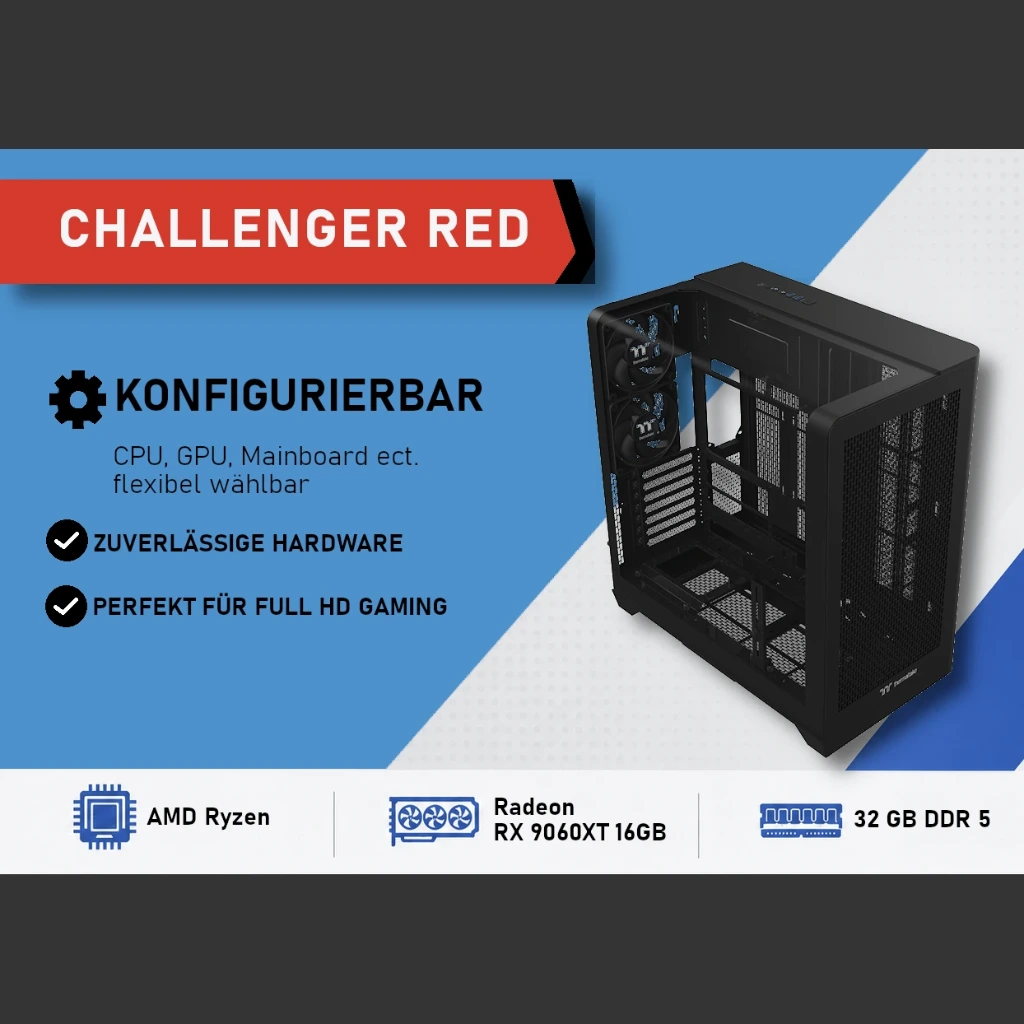 Challenger RED HD Gaming PC – Radeon RX 9060XT 16GB (AMD Ryzen 7 9700X)